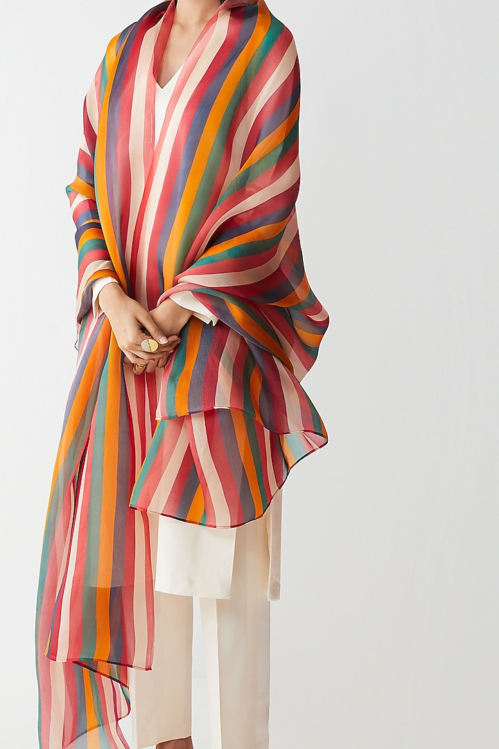 Multi Colored Stripes Printed Dupatta by Kshitij Jalori at Pernia's Pop Up Shop