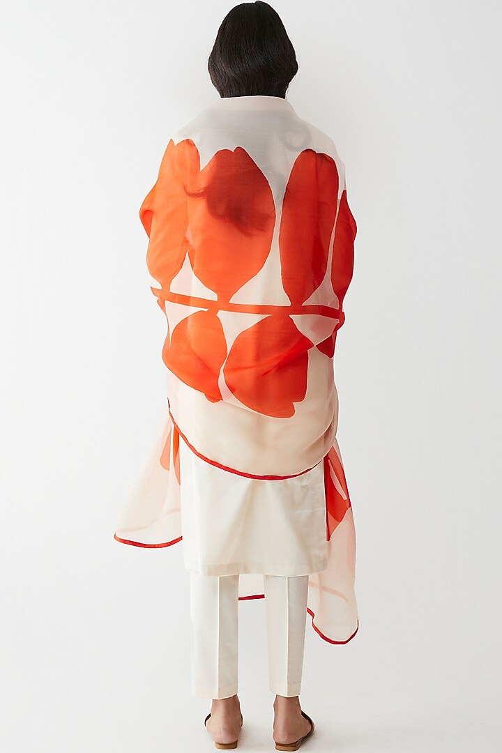 Orange & Beige Digital Printed Dupatta by Kshitij Jalori at Pernia's Pop Up Shop