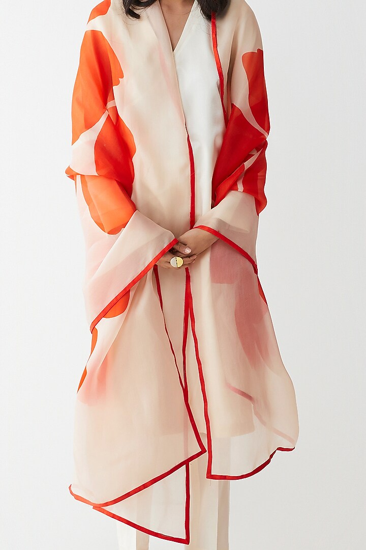 Orange & Beige Digital Printed Dupatta by Kshitij Jalori at Pernia's Pop Up Shop