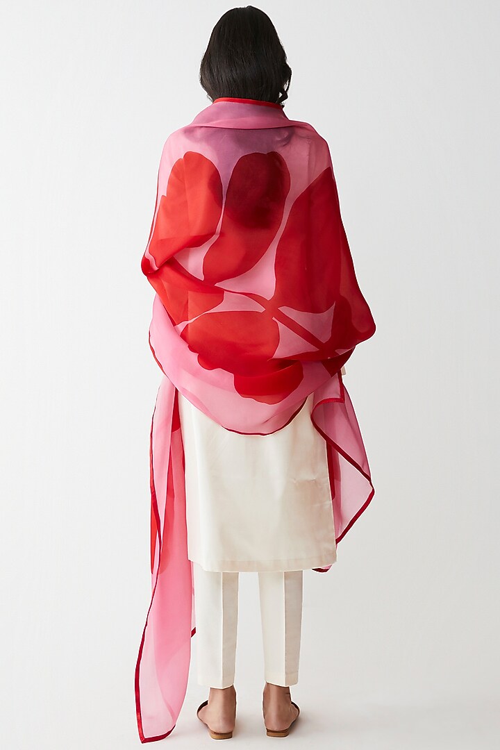 Red & Pink Digital Printed Dupatta by Kshitij Jalori at Pernia's Pop Up Shop