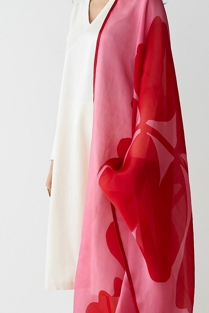 Red & Pink Digital Printed Dupatta by Kshitij Jalori at Pernia's Pop Up Shop