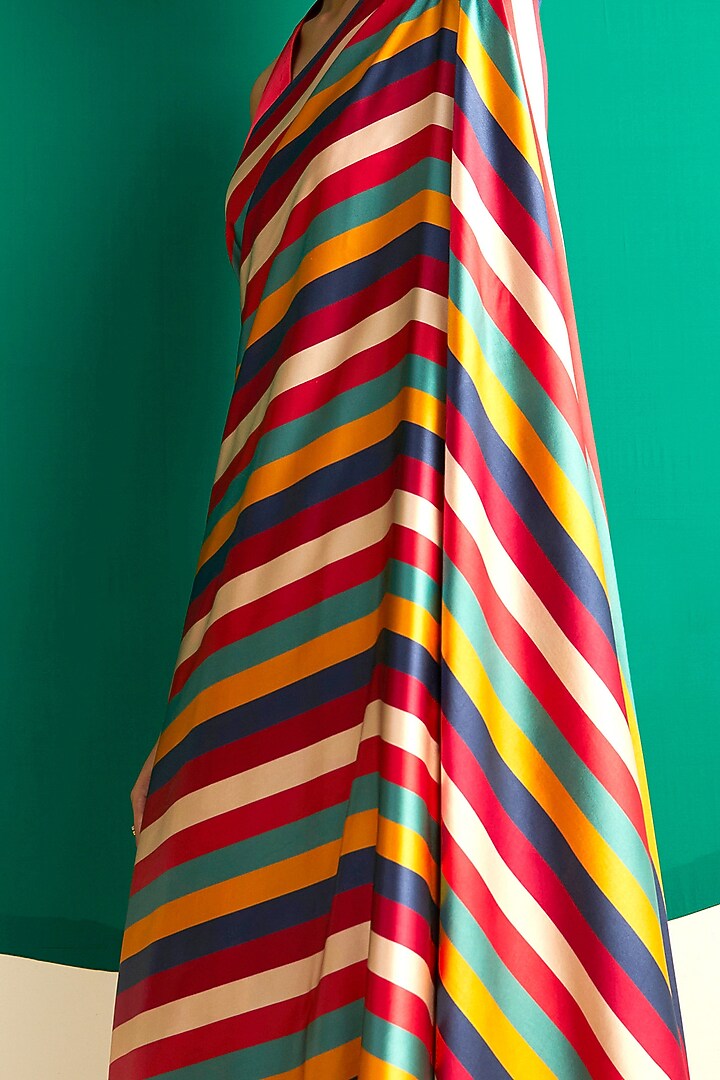 Multi Colored Silk Satin Stripes Printed Party Wear Saree by Kshitij Jalori at Pernia's Pop Up Shop