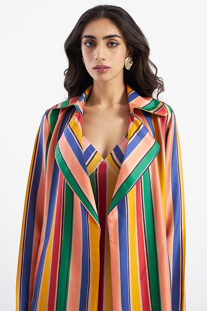 Multi-Colored Striped Trench Coat by Kshitij Jalori at Pernia's Pop Up Shop