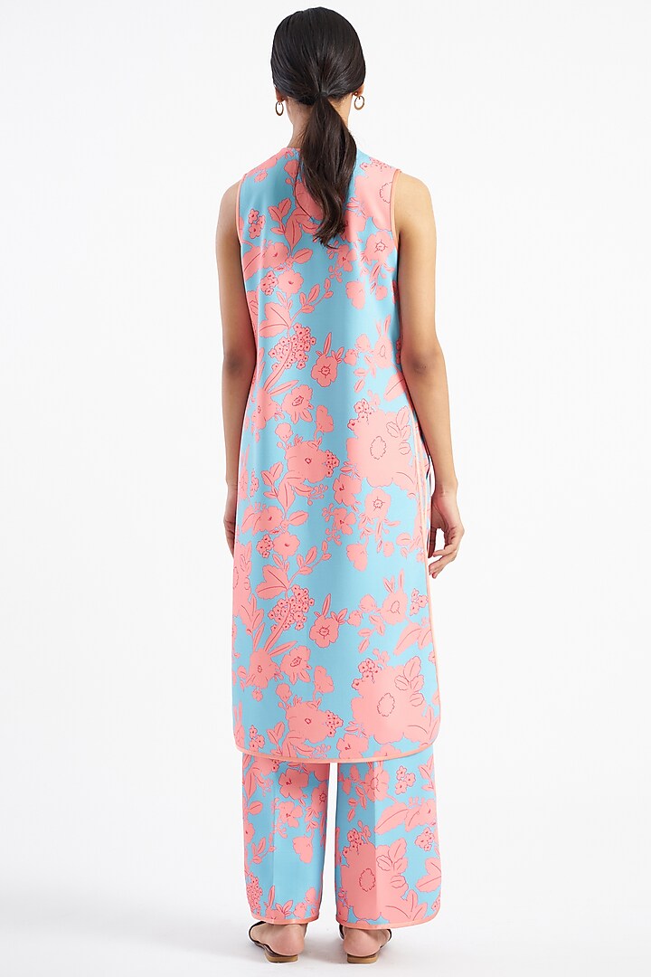 Powder Blue Floral Printed Kurta Set by Kshitij Jalori at Pernia's Pop Up Shop