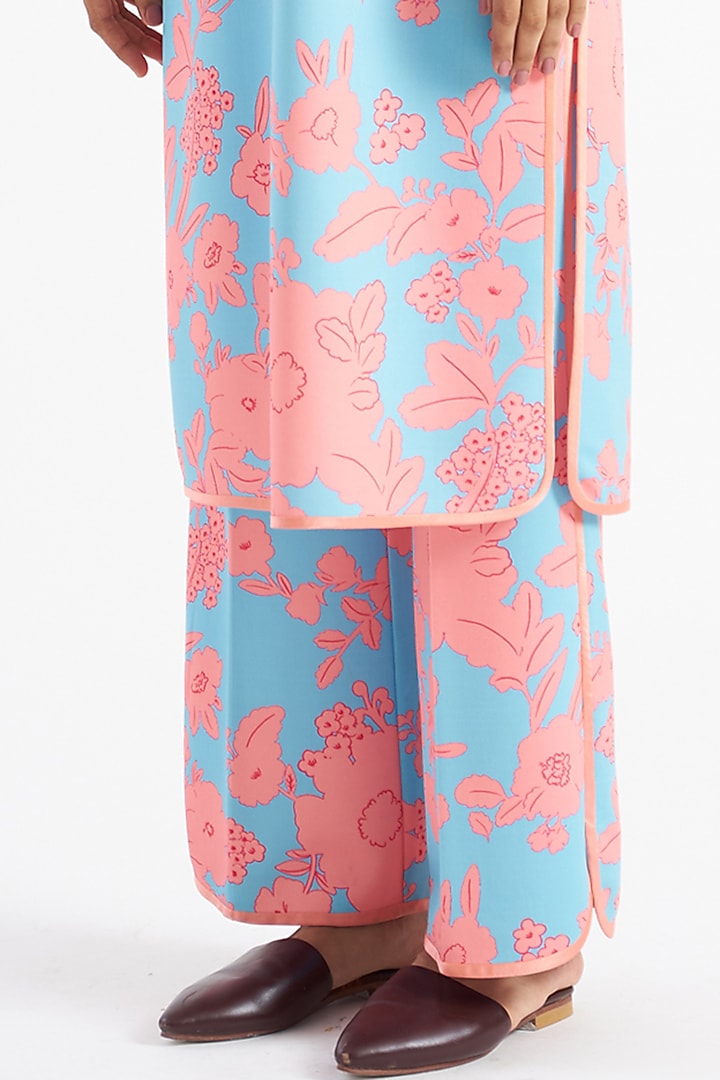 Powder Blue Floral Printed Kurta Set by Kshitij Jalori at Pernia's Pop Up Shop