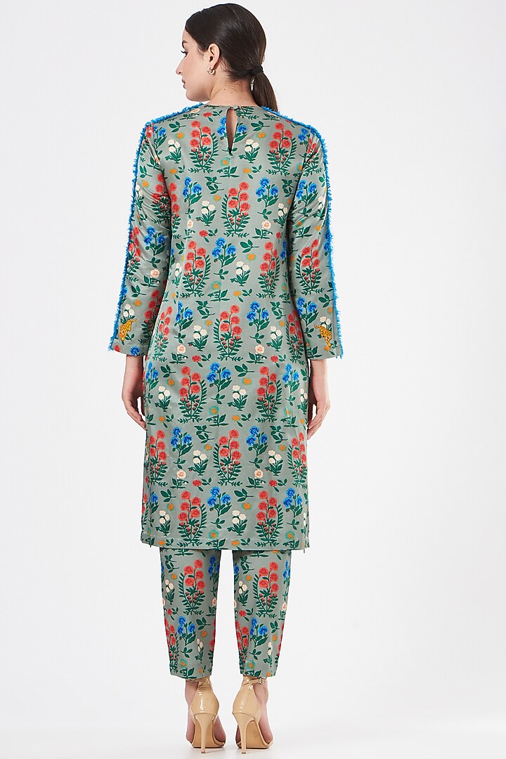 Grey Floral Printed Kurta Set by Kshitij Jalori at Pernia's Pop Up Shop