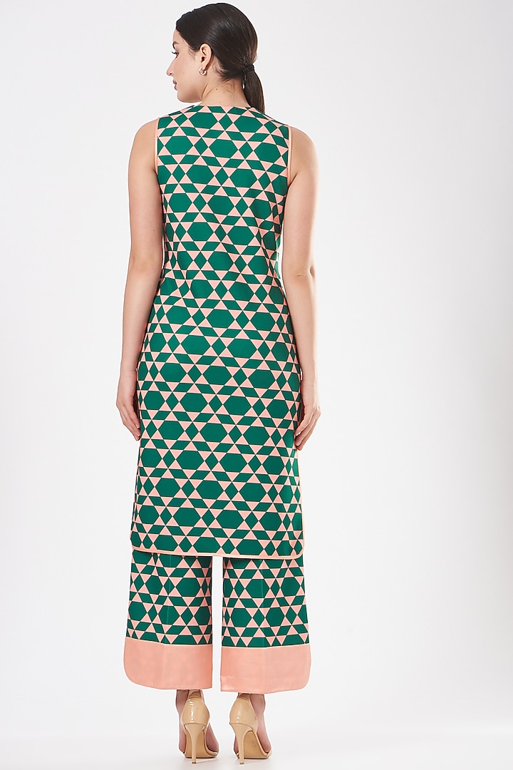 Dark Green Geometric Printed Kurta Set by Kshitij Jalori at Pernia's Pop Up Shop