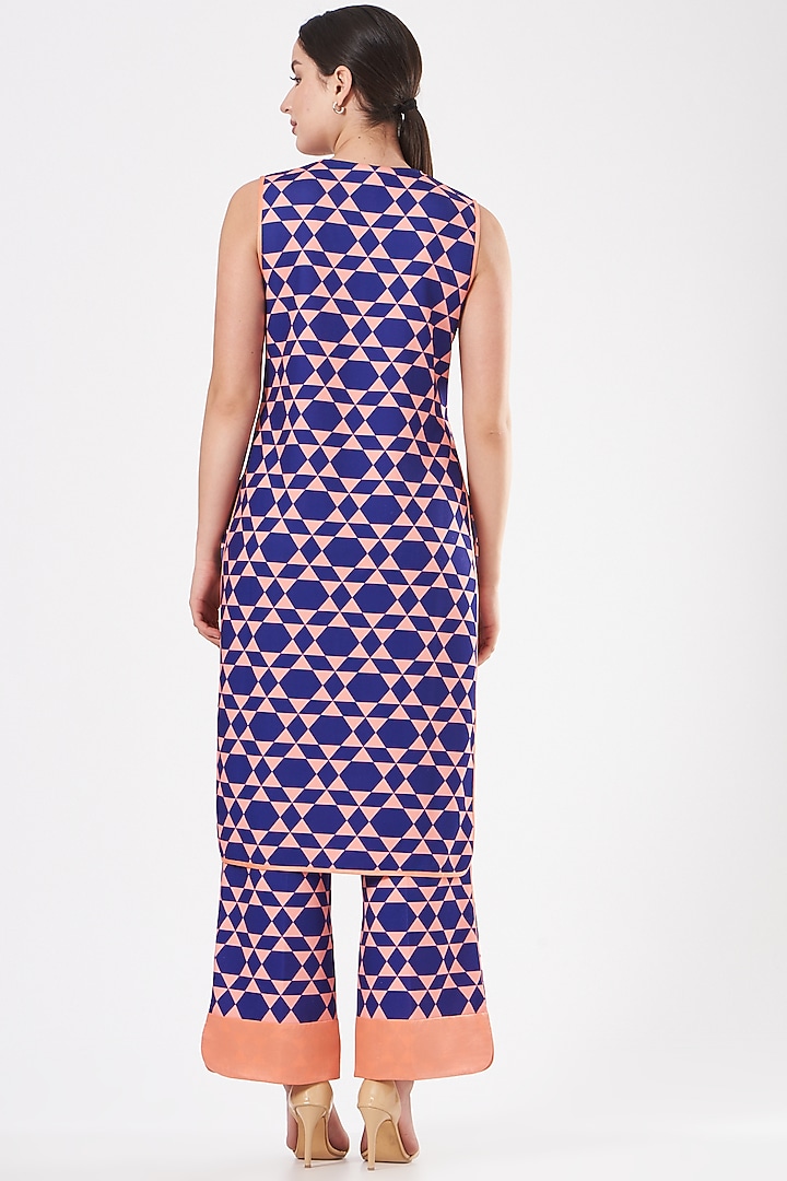 Dark Blue Geometric Printed Kurta Set by Kshitij Jalori at Pernia's Pop Up Shop