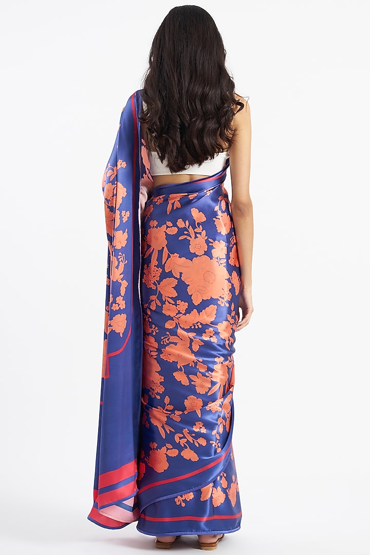 Violet Silk Satin Floral Printed Pali Party Wear Saree by Kshitij Jalori at Pernia's Pop Up Shop