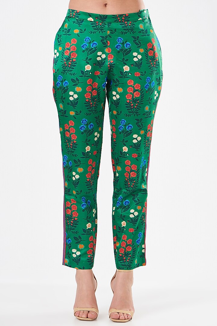 Dark Green Floral Printed Kurta Set by Kshitij Jalori at Pernia's Pop Up Shop