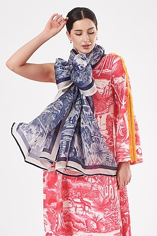 Blue Printed Scarf by Kshitij Jalori