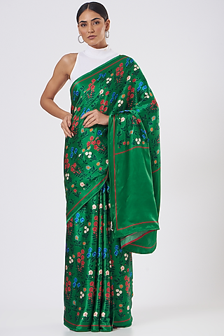 Dark Green Printed Saree by Kshitij Jalori