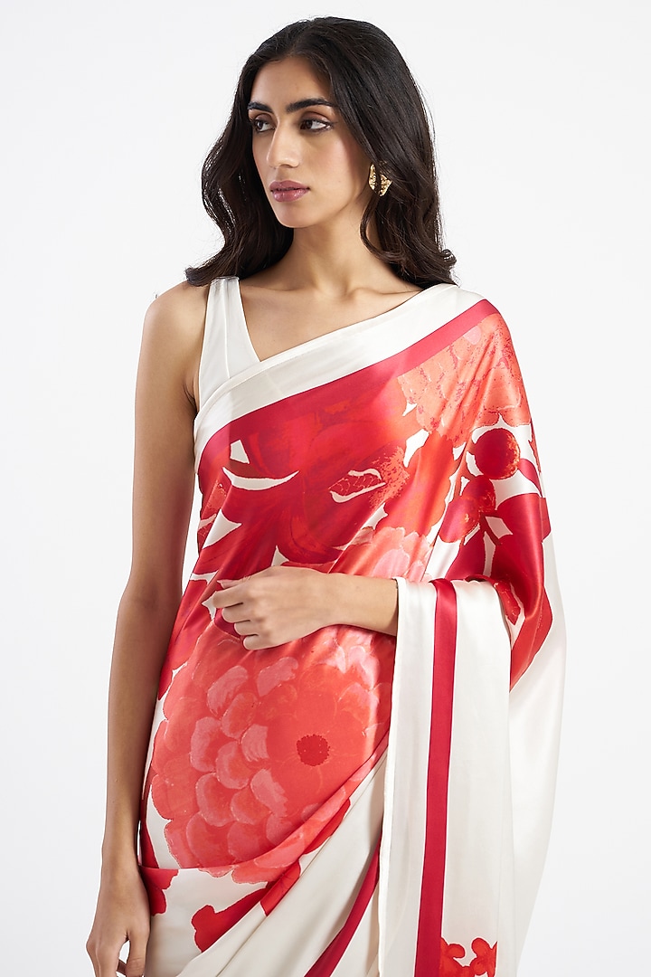 Ruby Silk Satin Crepe Printed Nahar Party Wear Saree by Kshitij Jalori at Pernia's Pop Up Shop