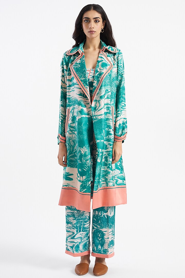 Jade & Ivory Silk Twill Trench Jacket by Kshitij Jalori