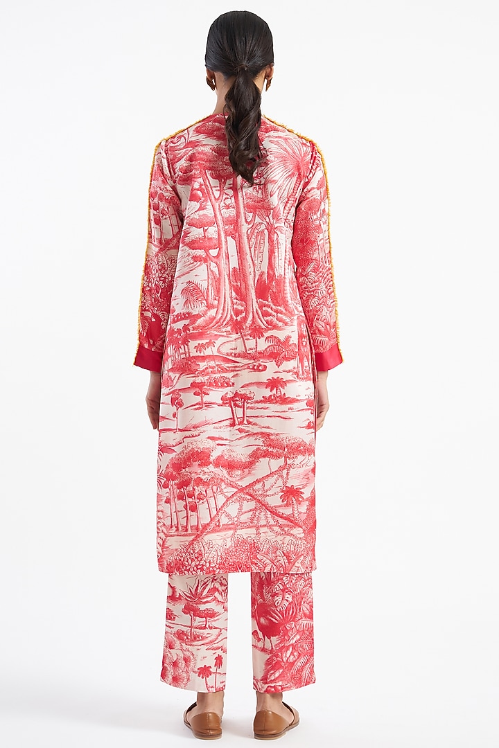 Ruby Red & Ivory Printed Kurta Set by Kshitij Jalori at Pernia's Pop Up Shop