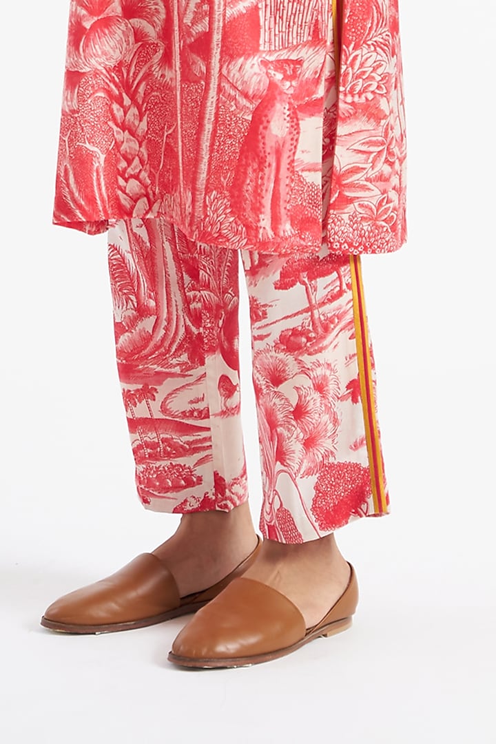 Ruby Red & Ivory Printed Kurta Set by Kshitij Jalori at Pernia's Pop Up Shop