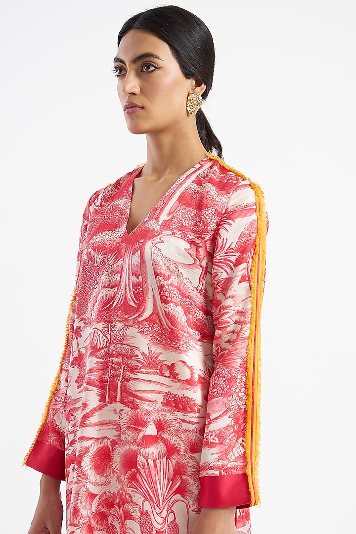 Ruby Red & Ivory Printed Kurta Set by Kshitij Jalori at Pernia's Pop Up Shop