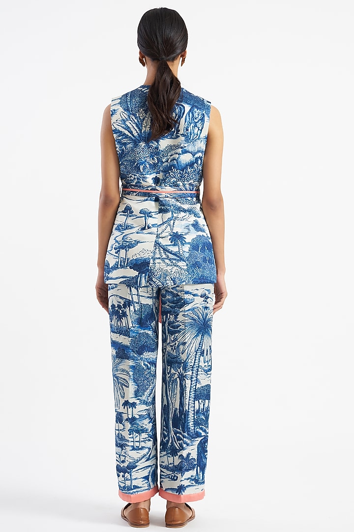 Tanzanite Blue & Ivory Printed Jacket Set by Kshitij Jalori at Pernia's Pop Up Shop
