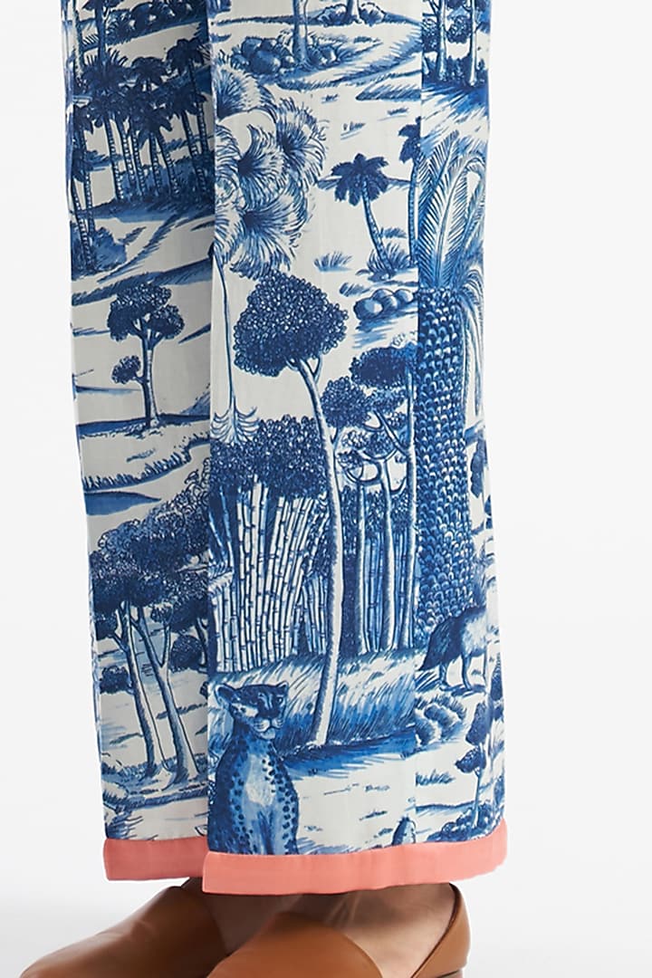 Tanzanite Blue & Ivory Printed Jacket Set by Kshitij Jalori at Pernia's Pop Up Shop