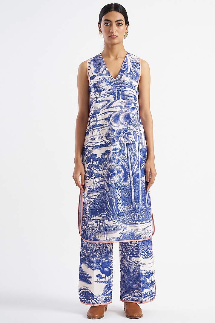 Purple & Ivory Printed Kurta Set by Kshitij Jalori at Pernia's Pop Up Shop