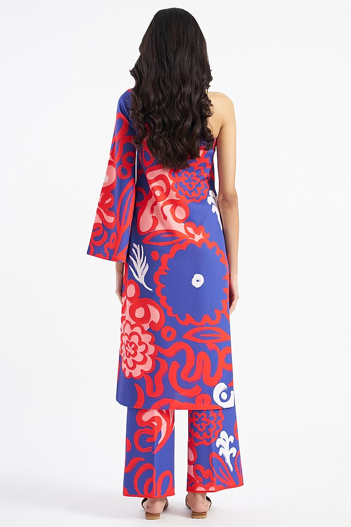 Tanzanite Blue Floral Printed Kurta Set by Kshitij Jalori at Pernia's Pop Up Shop