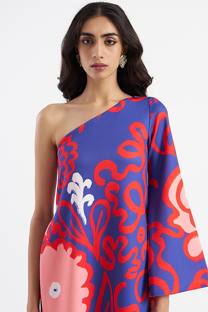 Tanzanite Blue Floral Printed Kurta Set by Kshitij Jalori at Pernia's Pop Up Shop