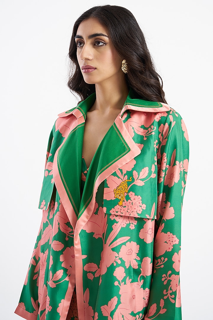 Peridot Green Printed Trench Jacket by Kshitij Jalori at Pernia's Pop Up Shop