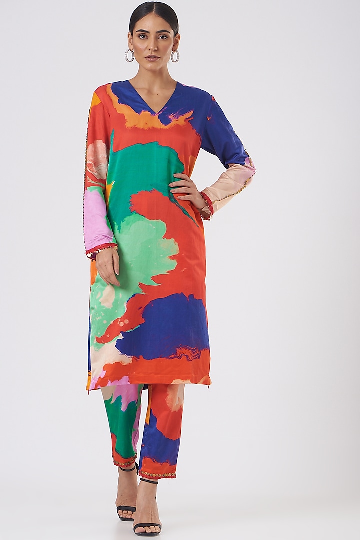 Multi-Colored Printed Kurta Set by Kshitij Jalori at Pernia's Pop Up Shop