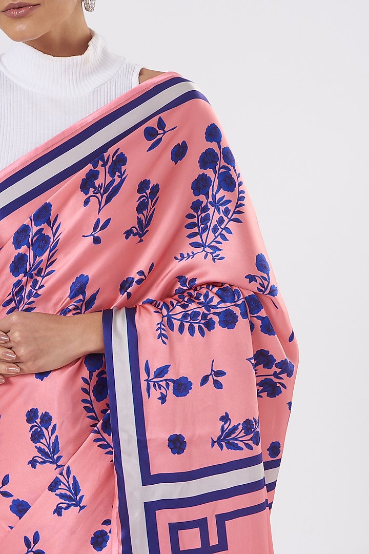 Blush Pink Printed Party Wear Saree by Kshitij Jalori at Pernia's Pop Up Shop