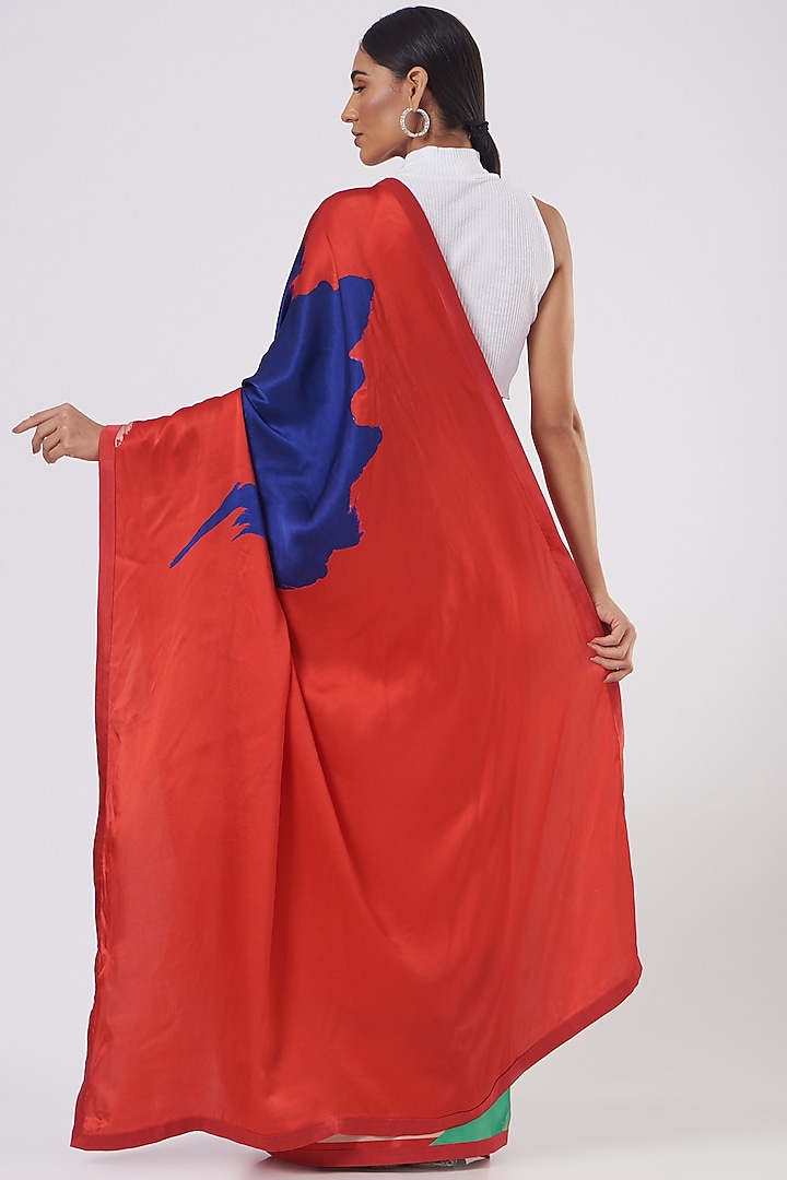 Multi-Colored Silk Satin Crepe Abstract Party Wear Saree by Kshitij Jalori at Pernia's Pop Up Shop