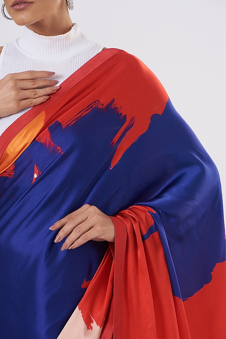 Multi-Colored Silk Satin Crepe Abstract Party Wear Saree by Kshitij Jalori at Pernia's Pop Up Shop