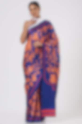 Cobalt Blue Printed Saree by Kshitij Jalori at Pernia's Pop Up Shop