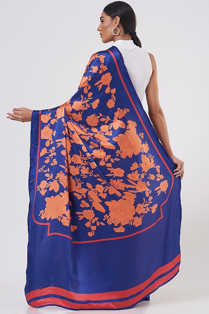 Cobalt Blue Printed Party Wear Saree by Kshitij Jalori at Pernia's Pop Up Shop