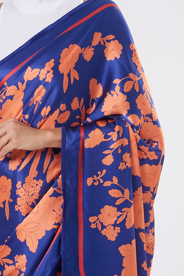 Cobalt Blue Printed Party Wear Saree by Kshitij Jalori at Pernia's Pop Up Shop