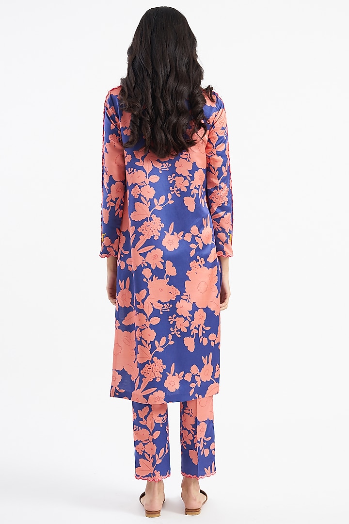 Dark Blue Printed Kurta Set by Kshitij Jalori at Pernia's Pop Up Shop