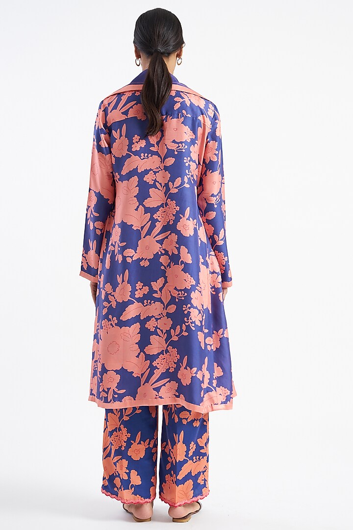Dark Blue Printed Jacket by Kshitij Jalori at Pernia's Pop Up Shop