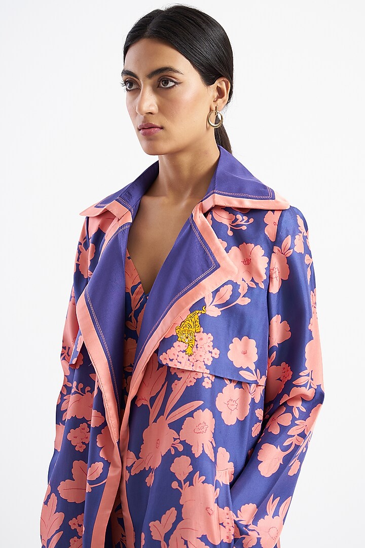 Dark Blue Printed Jacket by Kshitij Jalori at Pernia's Pop Up Shop