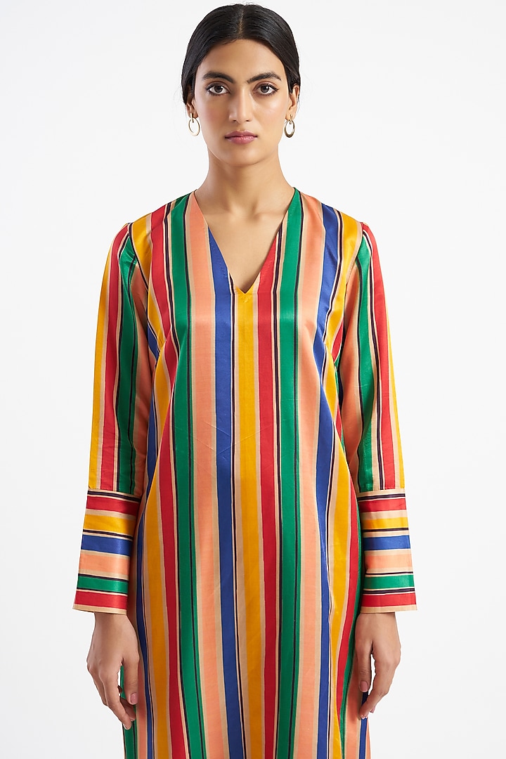 Multi-Colored Striped Kurta Set by Kshitij Jalori at Pernia's Pop Up Shop