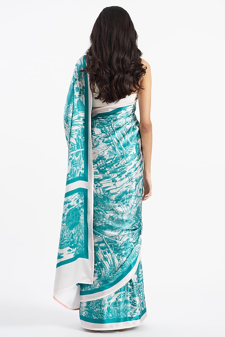 Jade Silk Satin Crepe Printed Party Wear Saree by Kshitij Jalori at Pernia's Pop Up Shop