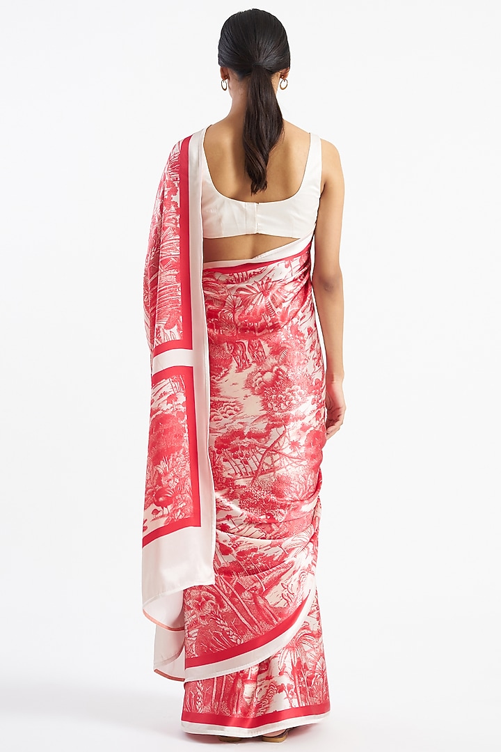 Ruby Silk Satin Crepe Printed Ranthambore Party Wear Saree by Kshitij Jalori at Pernia's Pop Up Shop