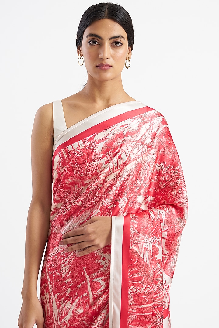 Ruby Silk Satin Crepe Printed Ranthambore Party Wear Saree by Kshitij Jalori at Pernia's Pop Up Shop