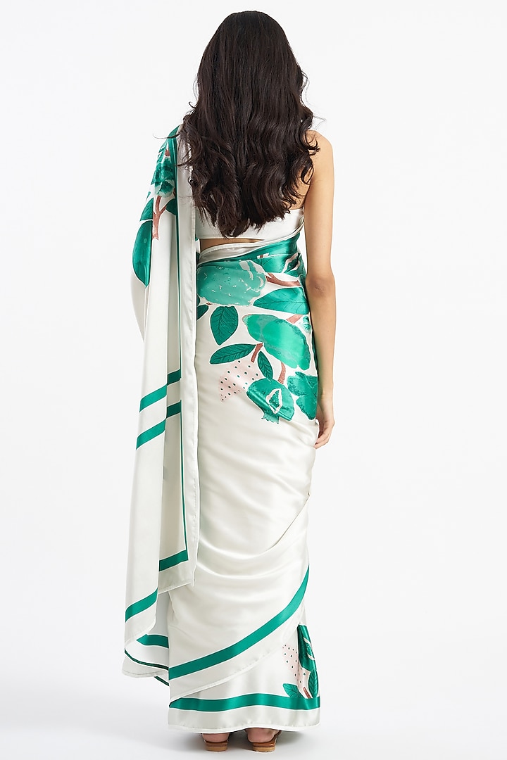 Jade Silk Satin Crepe Floral Printed Party Wear Saree by Kshitij Jalori at Pernia's Pop Up Shop