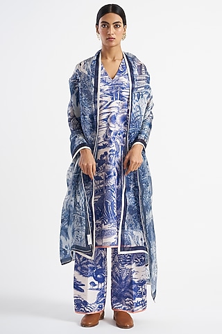 Violet & Ivory Printed Ranthambore Dupatta by Kshitij Jalori