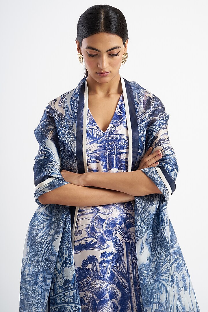Violet & Ivory Printed Ranthambore Dupatta by Kshitij Jalori at Pernia's Pop Up Shop