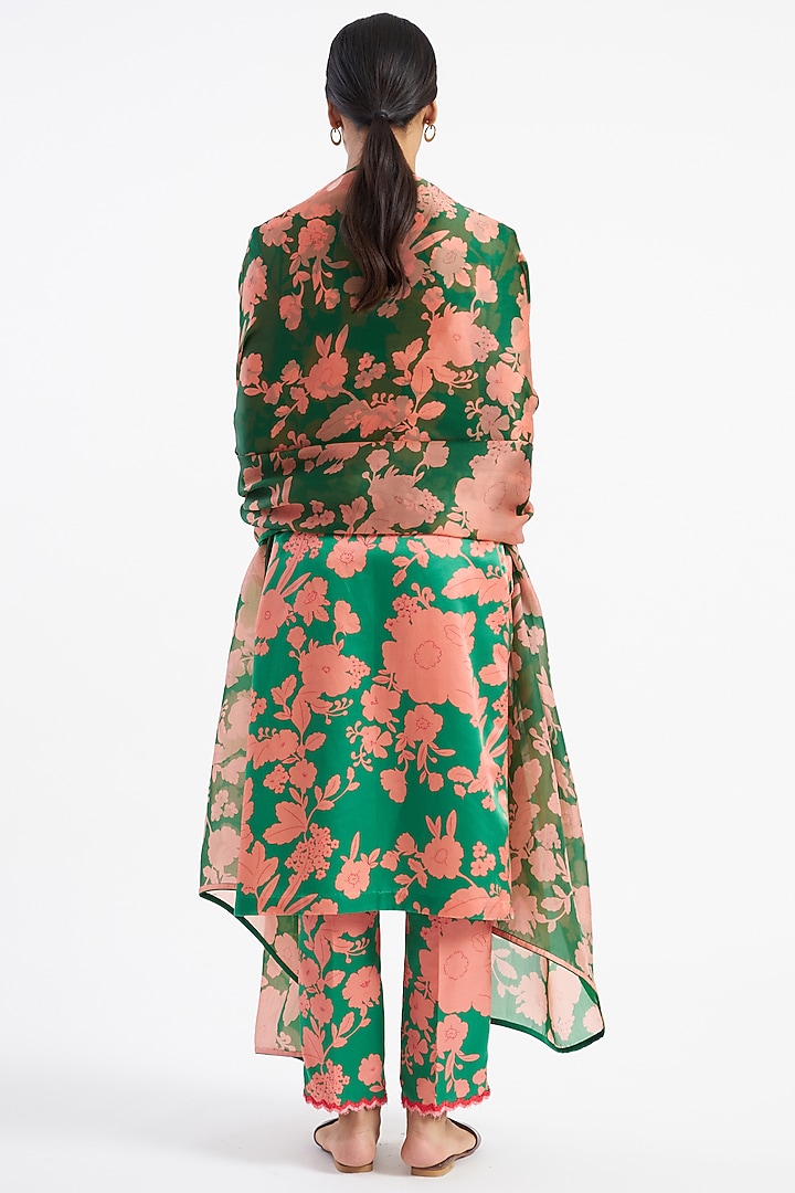 Leaf Green Printed Pali Dupatta by Kshitij Jalori at Pernia's Pop Up Shop