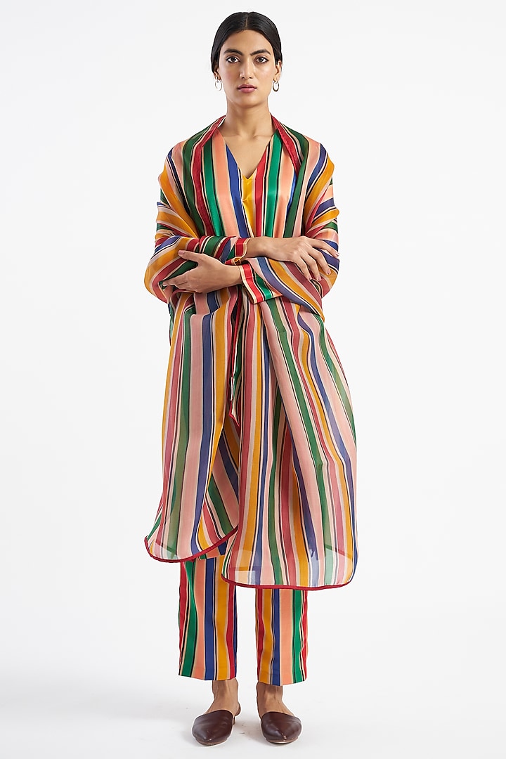 Multi-Colored Striped Amer Dupatta by Kshitij Jalori