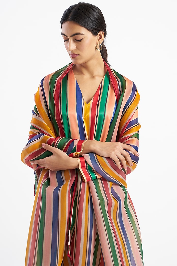 Multi-Colored Striped Amer Dupatta by Kshitij Jalori at Pernia's Pop Up Shop