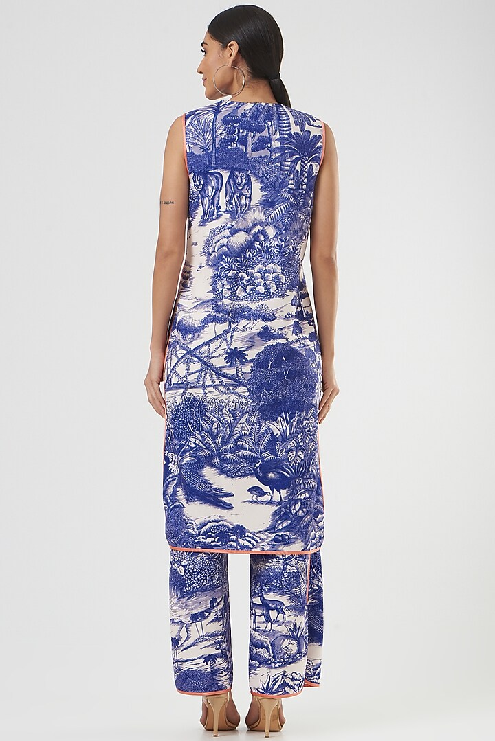 Blue & Ivory Printed Kurta Set by Kshitij Jalori at Pernia's Pop Up Shop