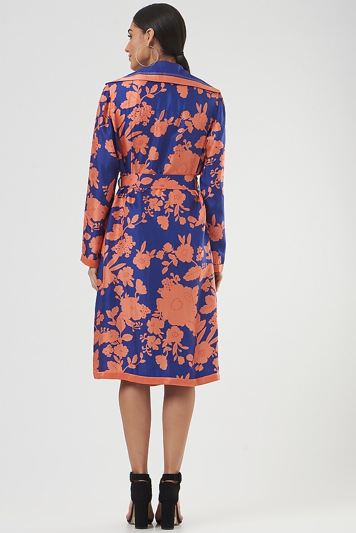 Peach Velvet Printed Maxi Vacation Dress With Belt by Kshitij Jalori at Pernia's Pop Up Shop