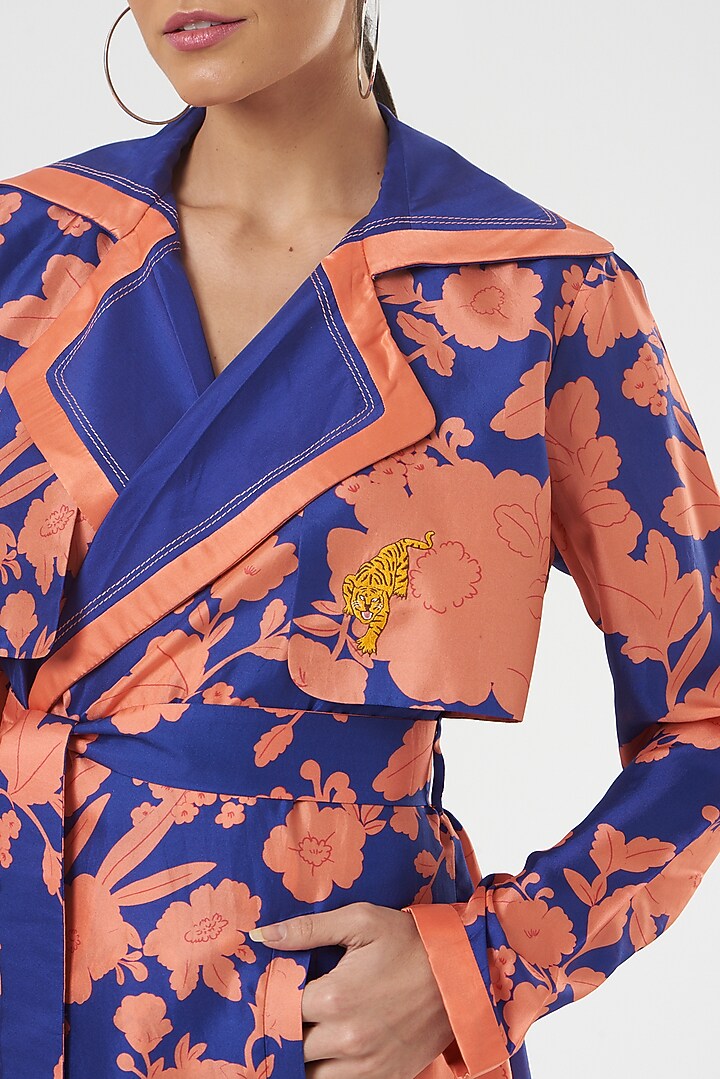 Peach Velvet Printed Maxi Vacation Dress With Belt by Kshitij Jalori at Pernia's Pop Up Shop